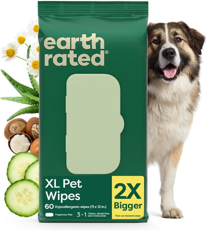 Earth Rated Dog Wipes, Hypoallergenic, Cleaning and Hydrating, for Grooming Paws, Body and Butt, Lavender Scented, 400 Count