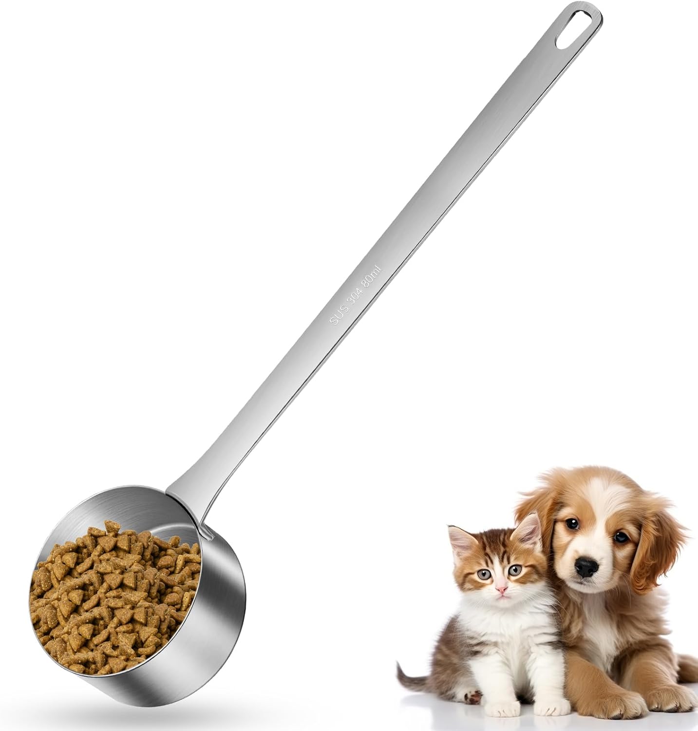1 Cup Dog Food Scoop,Scoop for Dog Foods with 7.8'' Long Handle,Stainless Steel Dog Food Measuring Cups for Pet Foods,Easy to Clean (1CUP)