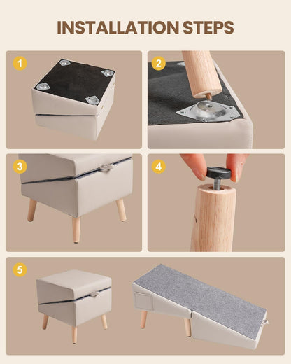 Dog Ramp for Couch & Bed, 2-in-1 Dog Stairs for Small and Medium Dogs & Cats, 16'' Indoor Pet Ramp with 23°Gentle Slope, Non-Slip Felt, Joint Protection for Senior & Injured Pets, Sturdy Ottoman-Style