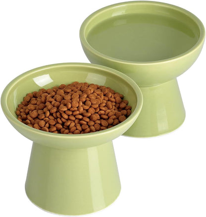 LoeJan Elevated Cat Food and Water Bowls Set, Extra Wide and Raised Ceramic Bowls, Anti-Vomit Whisker-Free Pressure Cat Feeder for Kittens to Adult Cats and Small Dogs (White, Water Bowl)