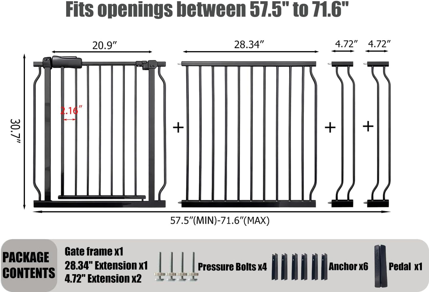 24-29 Inch Narrow Baby Gate, Pressure Mounted No Drilling Dog Gate for Stairs & Doorways, White Metal Safety Gate Indoor for Kids and Pets