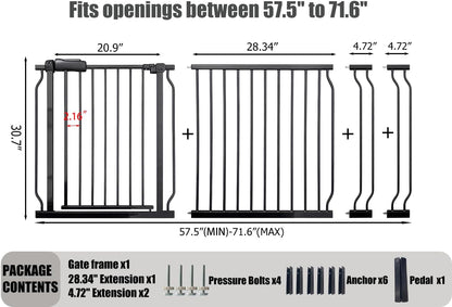 24-29 Inch Narrow Baby Gate, Pressure Mounted No Drilling Dog Gate for Stairs & Doorways, White Metal Safety Gate Indoor for Kids and Pets