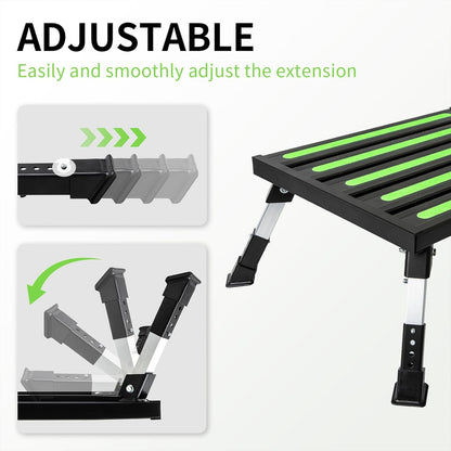 Aluminum RV Steps, 4-Level Adjustable Folding Step Stool with Non-Slip Rubber Feet, Non-Slip Fluorescent Strip Platform Rv Accessories, Supports Up to 1000 lbs - Black