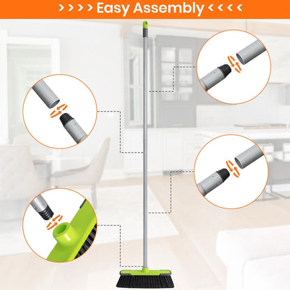 Broom for Hardwood Floors Indoor Sweeping Brooms with Soft Bristles and 55” Long Handle for Tile Laminate Deck Hard Floor Cleaning-Yellow