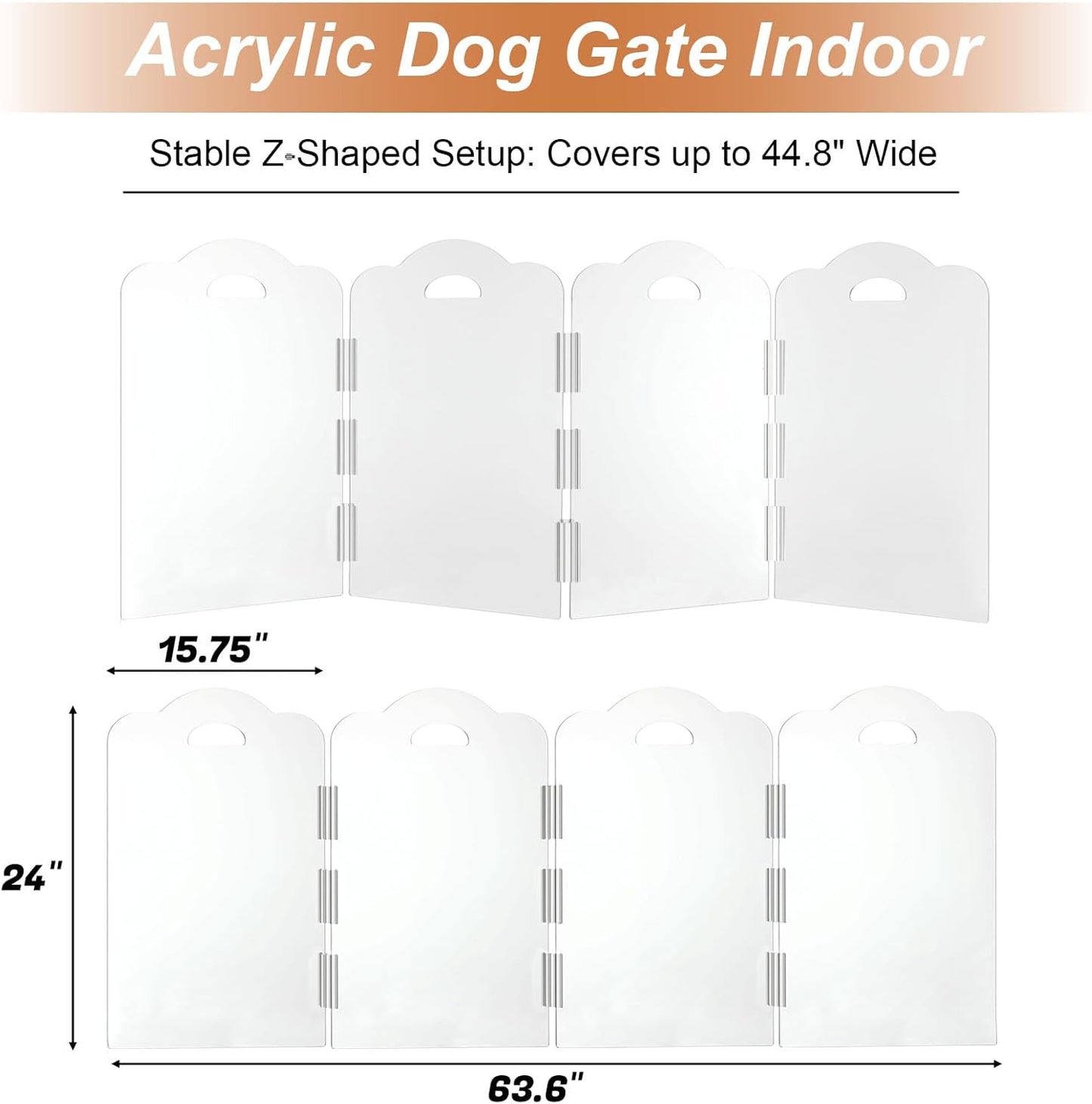 Clear Acrylic Dog Gate Indoor, Free-Standing Pet Gate, 24" Height (Size M) Foldable 4 Modular Panels, Dog Fence for Doorways, Hallways, Stairs, No Drilling, Perfect for Puppies and Small Pets