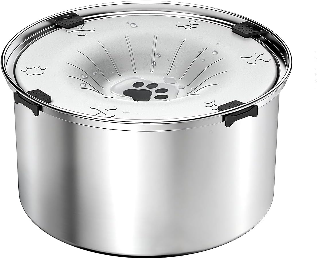 SCHITEC No Spill Dog Water Bowl for Large Dogs, 5.6L / 1.5 Gallon Stainless Steel Splash-Proof Slow Drinking Pet Dish with Floating Disk & Non-Slip Base, Mess-Free Design for Home or Travel-Light Gray