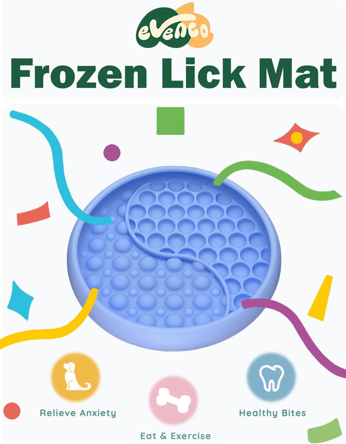 Lick Mat for Dogs, Silicone Slow Feeder Licking Mat with Non-Slip Suction Cups, Freeze-Friendly Lick Bowl for Enrichment Play, Anxiety Relief & Keeps Busy (8.0" x 1.4" Light Blue)