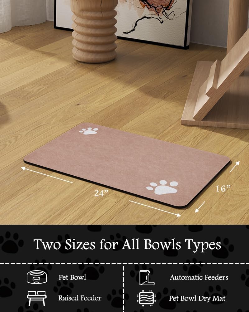 PADOOR Pet Feeding Mat-Absorbent Dog Mat for Food and Water Bowl-No Stains Easy Clean Dog Food Mat-Quick Dry Water Dispenser-Puppy Supplies Accessories