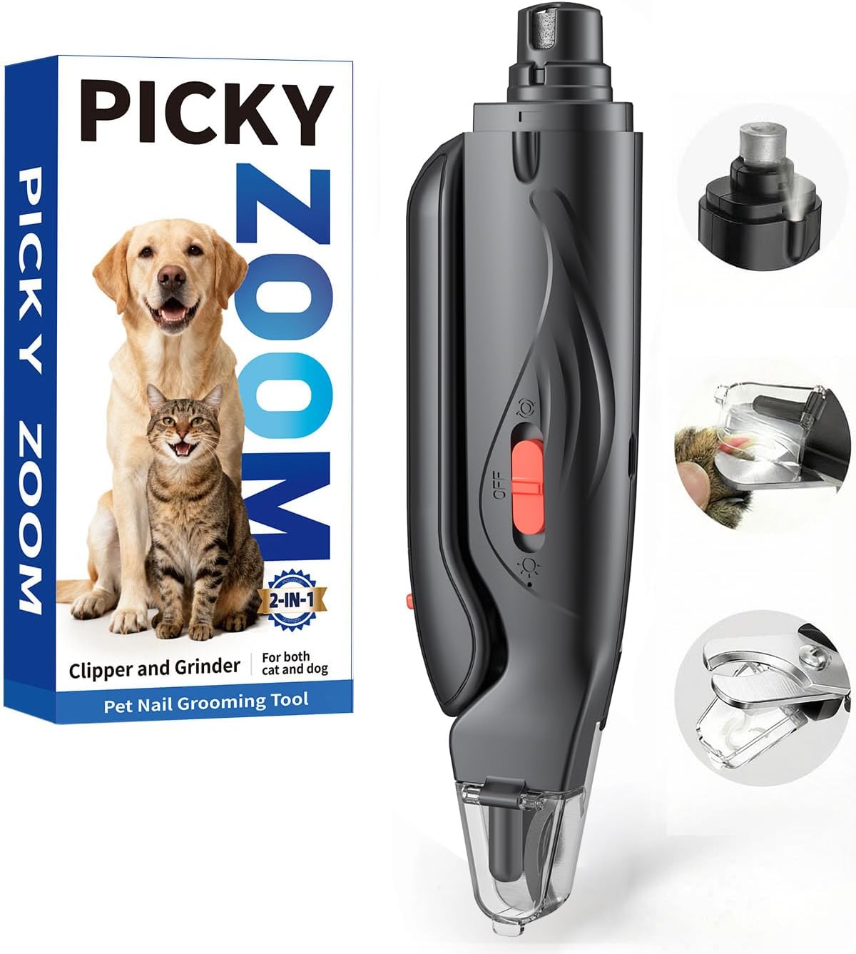 2-in-1 Dog & Cat Nail Clippers and Grinder with Light – Upgraded Safety Guard to Avoid Overcutting, Sharp Blade, Painless Quiet Pet Nail Claw Trimmers, Professional Grooming Tool for Large Small Pets