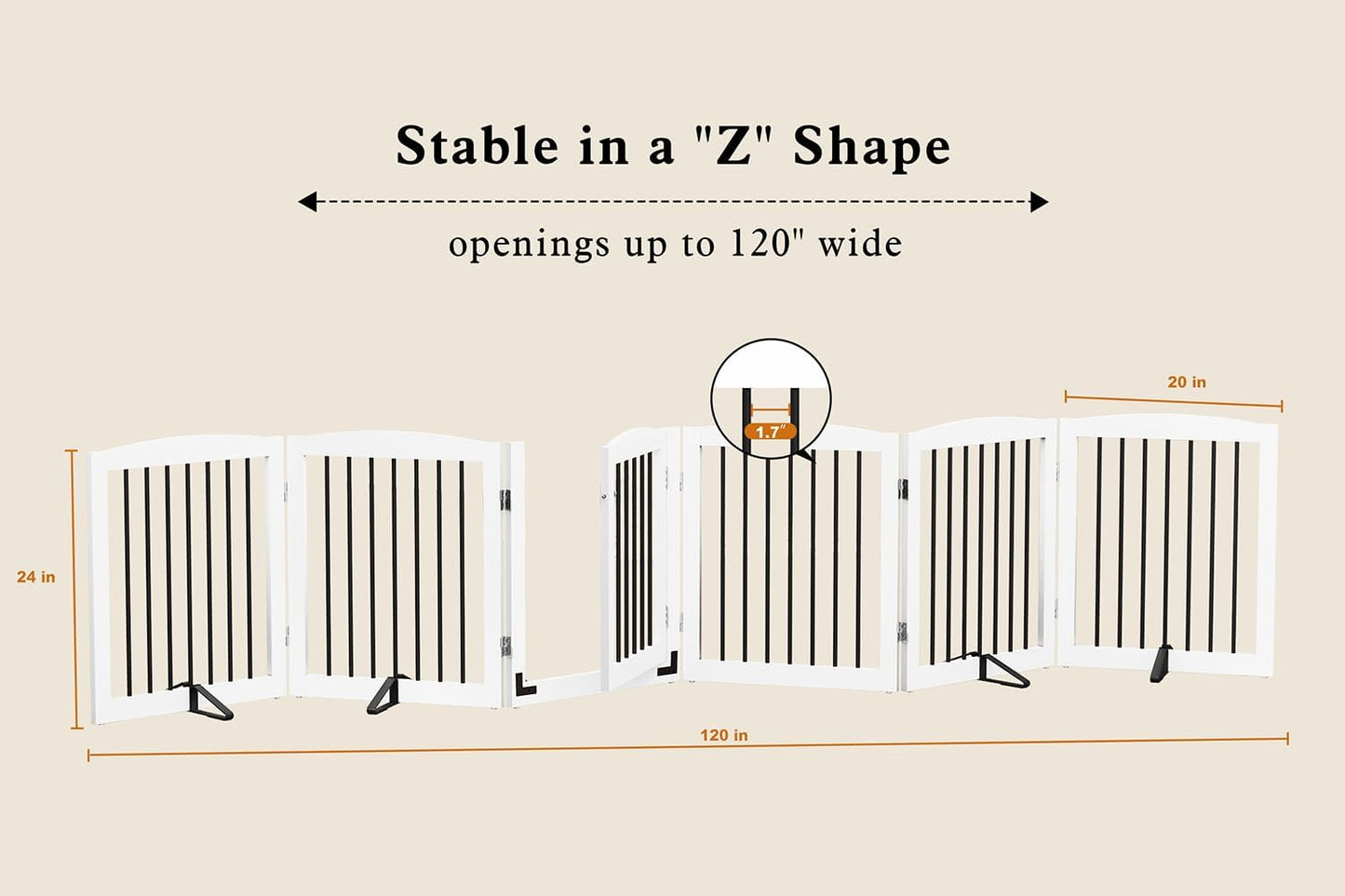 PUPETPO Freestanding Dog Gate with Door, Pet Gate for Stairs, 80 inch Wide Pet Barrier Indoor, Dog Fences Indoor, Support Feet Included, 4 Panels, 24" Tall, Dark Brown