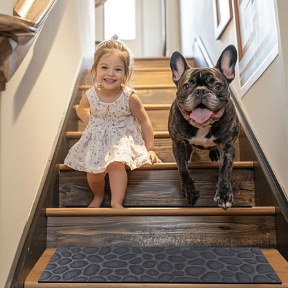 Aucuda 2pcs 8.5" x 30" Stair Treads Outdoor for Elders and Dogs on Wooden Steps, Non Slip Stair Runner Rug Heat Insulation Rubber Backing, Gray Staircase Mat Carpet for Indoor Grip Farmhouse.