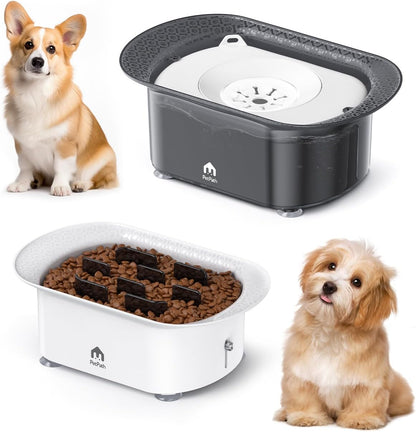 Dog Water Bowl, 2.2L No Spill Water Bowl for Dogs,with Suction Cup Foot Pad Reduce Refill, Anti Splash No Mess Dispenser Dripless Slow Drinking Water Bowl for Sloppy Messy Drinkers (Gray)