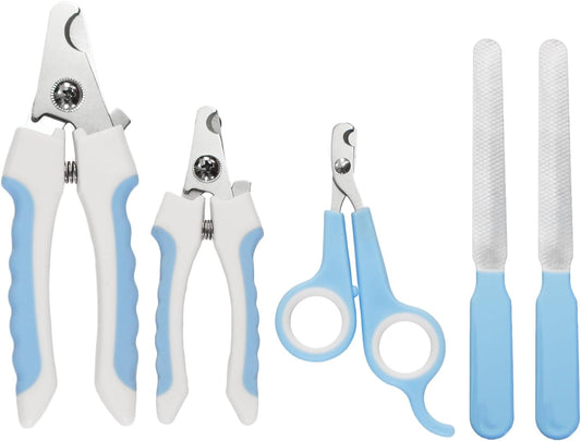 5Pcs Dogs and Cats Grooming Nail Clippers Kit Pet Claws Nail Clipper Trimmers, with Protective Guard Lock to Avoid Over Cutting, Professional Trimmers for Large and Small Cat and Dog (Pink)
