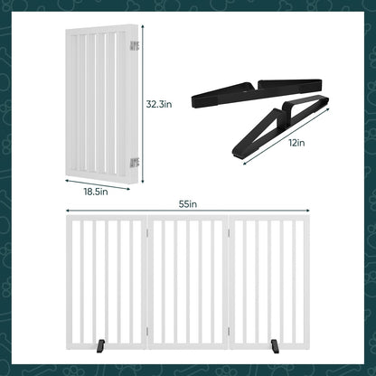 Freestanding Dog Gates Indoor, 3-Panel Pet Gates with 2 Metal Stands and 360° Hinge, 24" H Foldable Dog Gate for Stairs, Doorway, Kitchen, Expands Up to 55" Fully Assembled - Black Walnut
