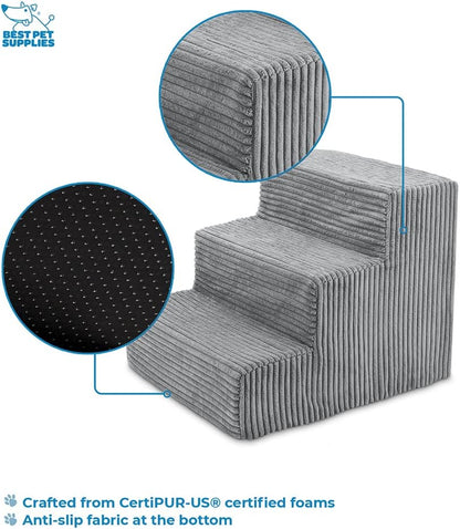 Best Pet Supplies Dog Stairs & Steps - Foam Steps for Small Dogs & Cats, Non-Slip Indoor Balanced Pet Step Support, Dog Ramp, No Assembly, Ash Gray Linen, 2-Step (12-inch Height)
