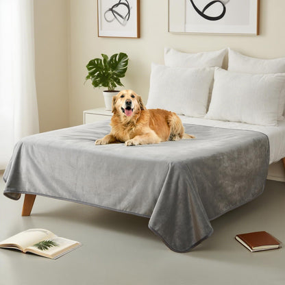 Waterproof Dog Blankets Pet Blanket 50"x60", Soft Fluffy Sofa Car Bed Protector, Reversible Sherpa Fleece Dog Blanket for Large Dogs (Dark Grey-Paws)