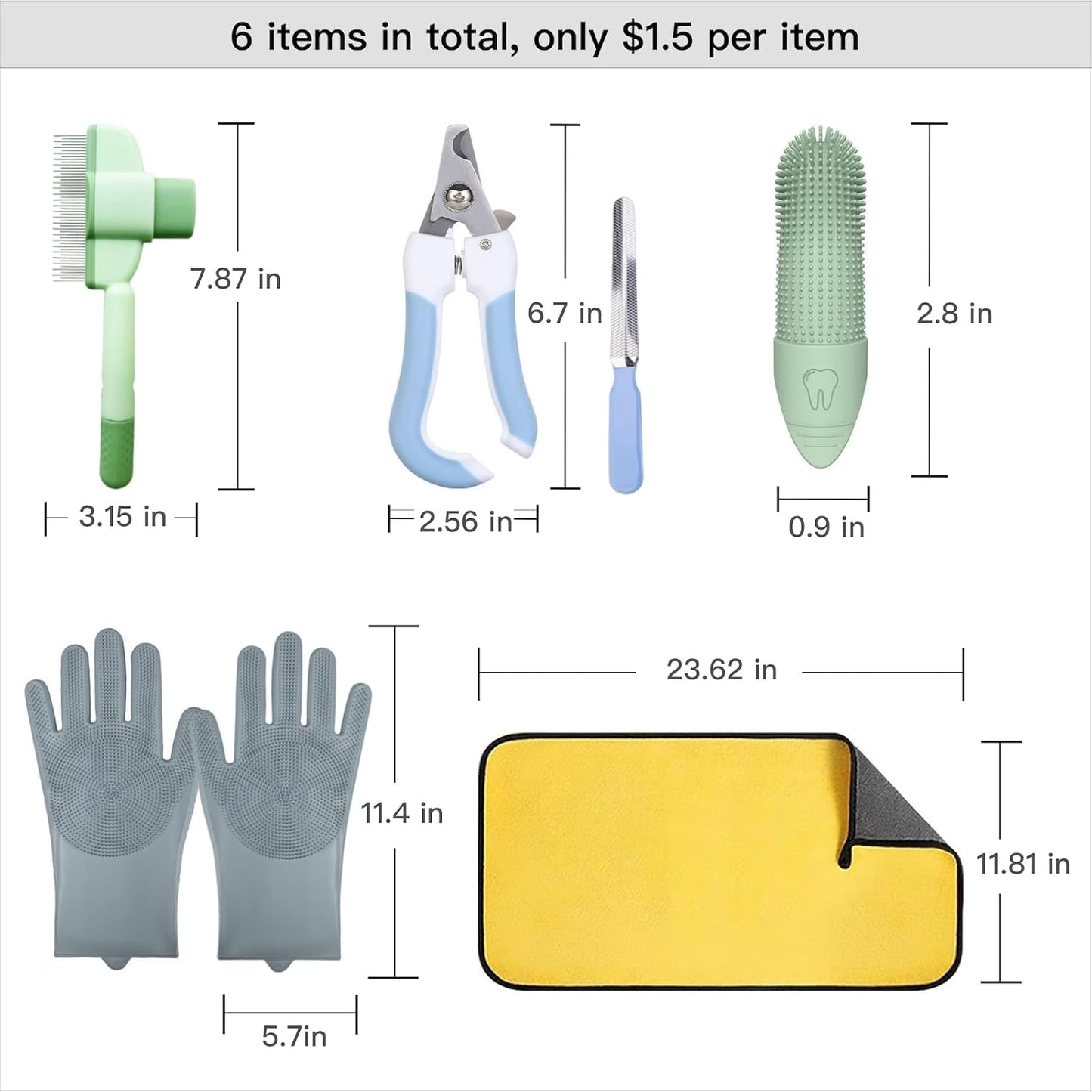 Cat Grooming Kit & Puppy Grooming Kit, Including Cat Washing Kit,Nail Clippers For Cats,Special Silicone Toothbrush,Dogs Washing Gloves, Puppy Quick-Drying Towel,Dog Flea Comb,Reusable.
