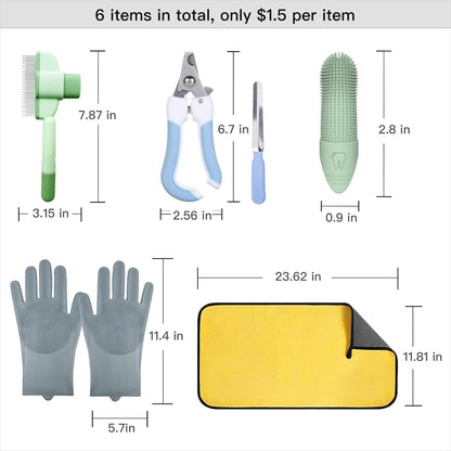 Cat Grooming Kit & Puppy Grooming Kit, Including Cat Washing Kit,Nail Clippers For Cats,Special Silicone Toothbrush,Dogs Washing Gloves, Puppy Quick-Drying Towel,Dog Flea Comb,Reusable.