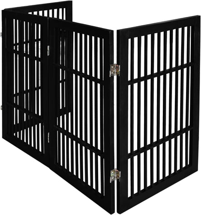 Urnporium Freestanding Wooden Dog Gate for Doorways – Foldable Acacia Wood Pet Gate, No Drill Portable Indoor/Outdoor Puppy Fence Barrier (White Pet Gate, 3 Panel 24" Tall)
