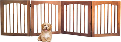Tabago 4-Panel Foldable Freestanding Wooden Pet Gate 24"x20" – Expands up to 80", White & Natural Dog Gate for Small Pets, Stylish Indoor Barrier for Doorways & Hallways (Brown, 24" H x 80" W)