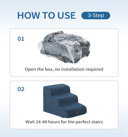 Made4Pets Dog Stairs Ramp for Small Dogs 15.7" H, 3-Step Dog Steps for Bed Couch Sofa and Chair, 35D Foam Pet Steps for Small Dogs and Cats, Non-Slip Bottom Pet Stairs, Grey