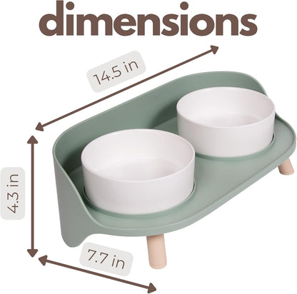 A4DOG Ceramic Dog Bowls with Stand - Elevated Dog Water and Food Bowl Set 13.5oz Cat & Dog Feeding Station Spill Proof Splash Proof Raised Pet Food Bowls for Dogs, No Mess Pet Feeder - Gray