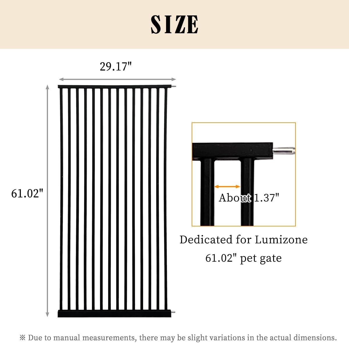 Lumizone Extra Tall Cat Gate 61.02" High Pressure Mounted Extra Wide 30.12"-34.05" (17Sizes) 1.37" Gap No Drilling Auto-Close Tall Pet Gate for Dogs (Black, 30.12"-34.05" W)