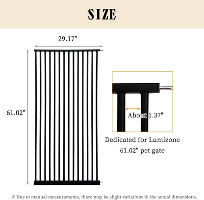 Lumizone Extra Tall Cat Gate 61.02" High Pressure Mounted Extra Wide 30.12"-34.05" (17Sizes) 1.37" Gap No Drilling Auto-Close Tall Pet Gate for Dogs (Black, 30.12"-34.05" W)