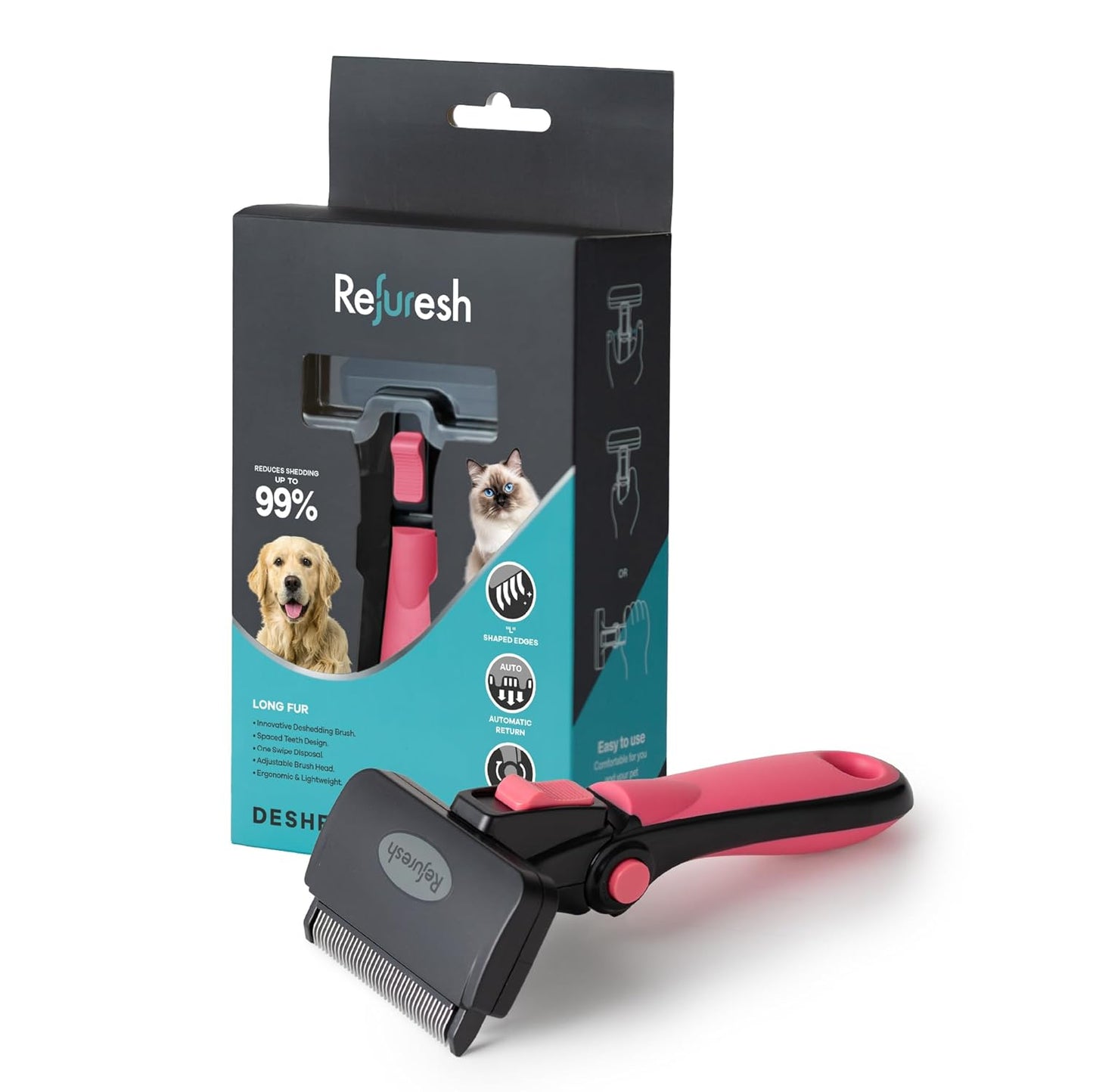 Deshedding Dog Brush for Long Hair (Large,Blue) – Gentle Deshedding Tool for Dogs & Cats – Reduces Shedding, Without damaging Topcoat. Removes Loose Fur & Dead Undercoat.