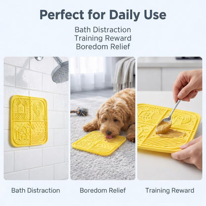 Dog Lick Mat with Suction Cups, 4-Texture Enrichment Slow Feeder for Dogs & Cats, Non-Slip Silicone Licking Pad for Anxiety Relief, Bathing & Training (Green)