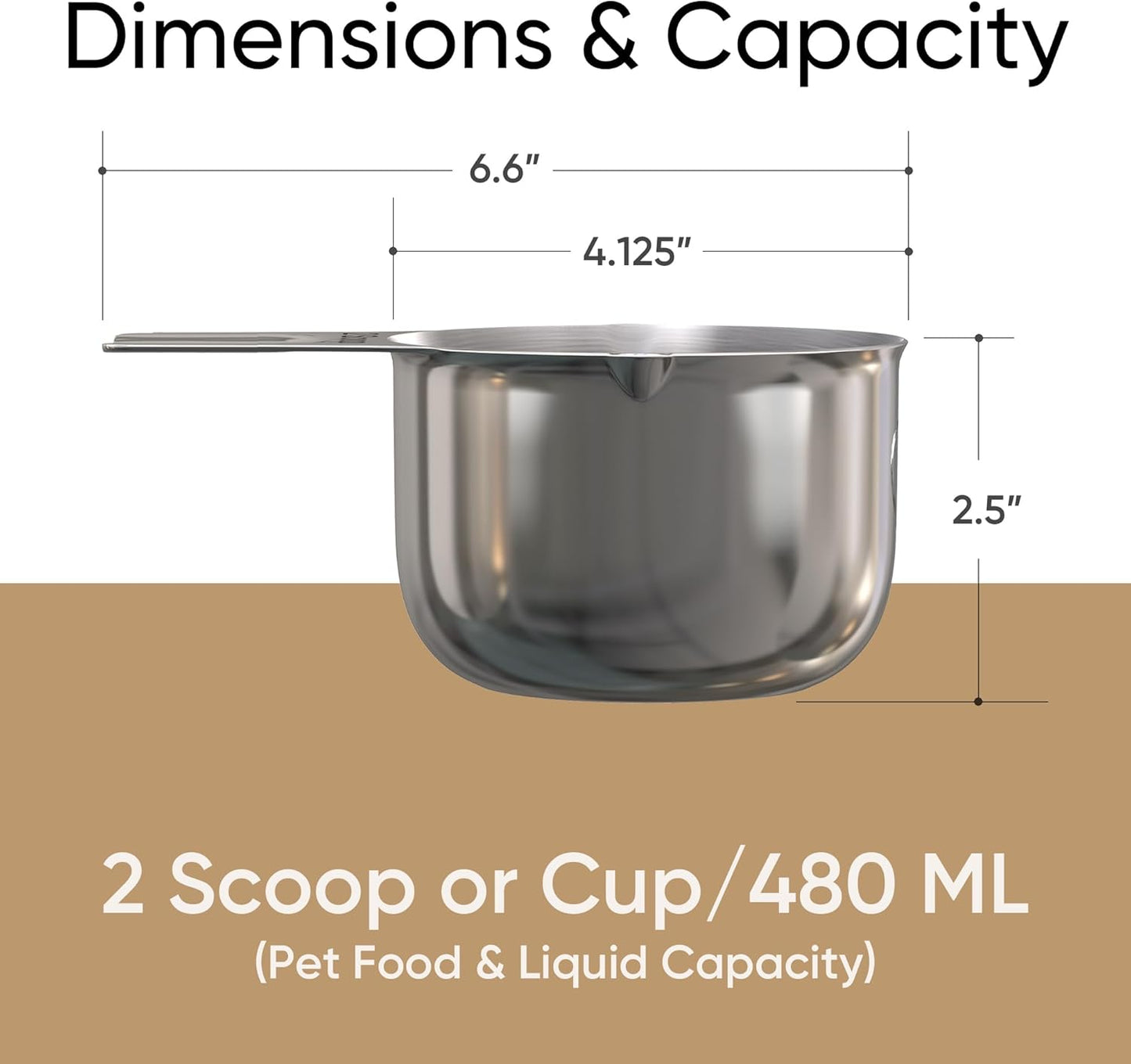 Color Up 1 Cup Pet Food Scoop – Stainless Steel Dog Food Scoop Cup (16 Tbsp) – Heavy-Duty, Rust-Resistant Measuring Scoop for Dogs, Cats, Birds & Rabbits – Ideal for Dry Food & Treats