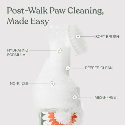 Dandylion Dog Paw Cleaner, Clean Paws, Dog Paw Washer, No Rinse Foam Cleaner for Dogs, Fragrance Free pH Balanced Foaming Washer with Silicone Brush, Pet Cleaning Supplies, 5 fl oz