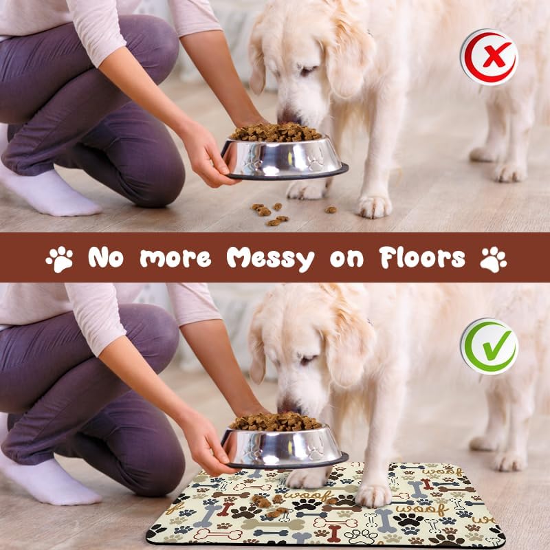 Dog Food Mats for Floors Waterproof, Pet Water Bowl Mats Pet Feeding Absorbent Placemats Plaid 12 * 20 inch