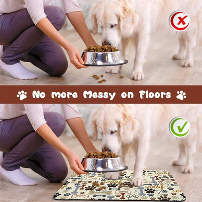 Dog Food Mats for Floors Waterproof, Pet Water Bowl Mats Pet Feeding Absorbent Placemats Plaid 12 * 20 inch