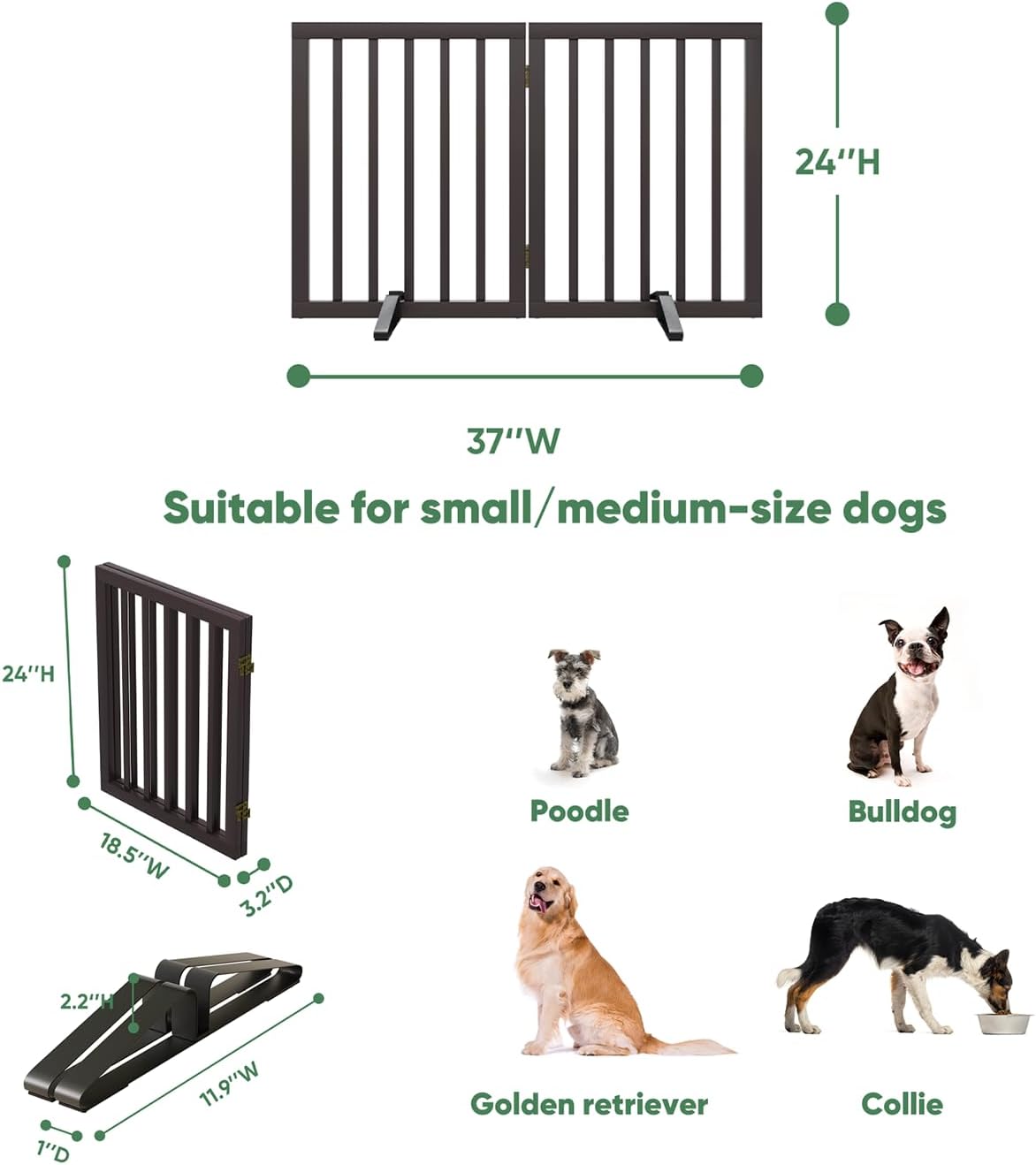 Freestanding Foldable Dog Gate - 4 Panel Room Divider with Metal Support Feet (Black)