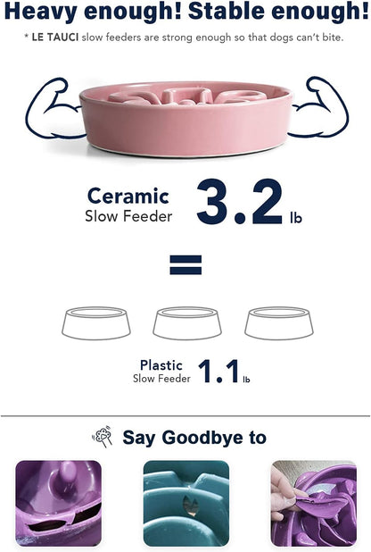 LE TAUCI Dog Bowls Slow Feeder Ceramic, 1.5 Cup Slow Feeding Bowl for Small and Medium Breed, Puzzle Dog Food Bowl for Fast Eater, Maze Purple