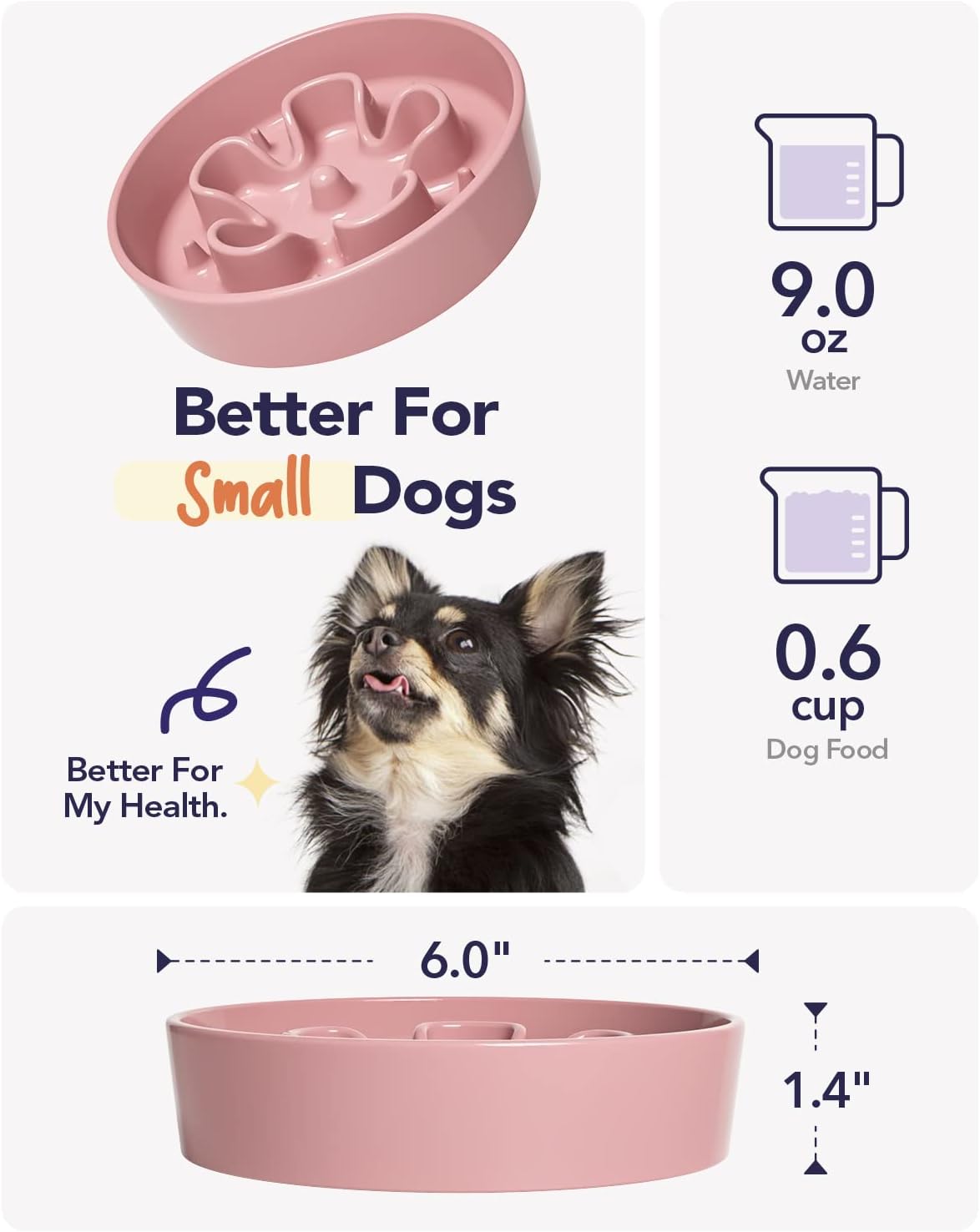 LE TAUCI Dog Bowls Slow Feeder Ceramic, 1.5 Cup Slow Feeding Bowl for Small and Medium Breed, Puzzle Dog Food Bowl for Fast Eater, Maze Purple