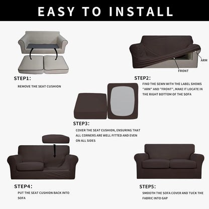 Easy-Going 100% Dual Waterproof 4 Pieces Stretch Soft Couch Cover for Dogs, Sofa Slipcover for 3 Separate Cushion Couch Leakproof Furniture Protector for Kids, Pets Dark Gray