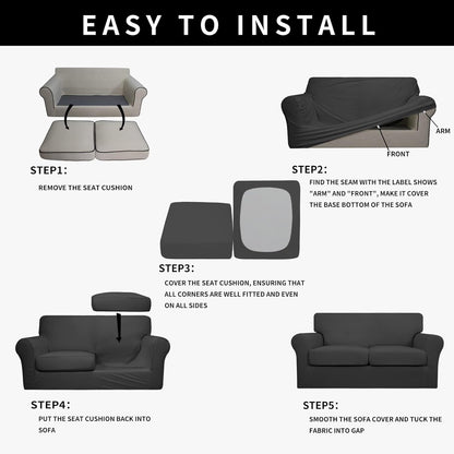 Easy-Going 100% Dual Waterproof 4 Pieces Stretch Soft Couch Cover for Dogs, Sofa Slipcover for 3 Separate Cushion Couch Leakproof Furniture Protector for Kids, Pets Dark Gray