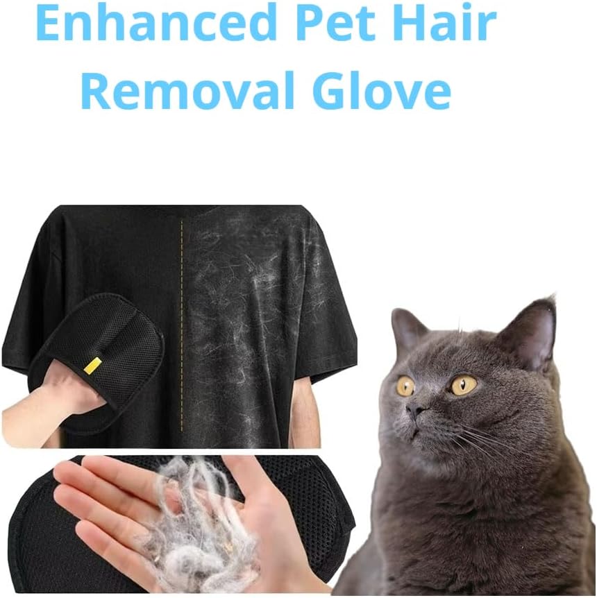 Pet Hair Remover Mitt Glove & Counter Brush Tool - Natural Fiber Soft Bristles Small Whisk Broom- Dog Cat Hair Grooming Removal Glove for Furniture Kitchen & Couch, Wooden Duster