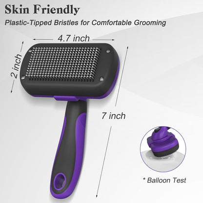 Swihauk Self Cleaning Slicker Brush for Dogs & Cats - Skin Friendly Deshedding and Grooming Brush for Haired Pets, Pet Supplies Accessory, Black