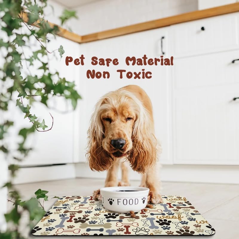 Dog Food Mats for Floors Waterproof, Pet Water Bowl Mats Pet Feeding Absorbent Placemats Plaid 12 * 20 inch