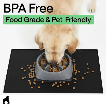 GORILLA GRIP 100% Waterproof Raised Edge BPA Free Silicone Pet Feeding Mat, Dog Cat Food Mats Contain Spills Protects Floors, Placemats for Cats and Dogs Water Bowl, 18.5x11.5, Gray