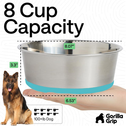 GORILLA GRIP Dog Bowls, Food Grade 304 Stainless Steel, Holds 2 Cups Each (16 fl oz) Food and Water Bowl for Feeding Dogs and Cats, Dishwasher Safe, Rust Resistant, BPA Free Rubber Base Set of 2 Black