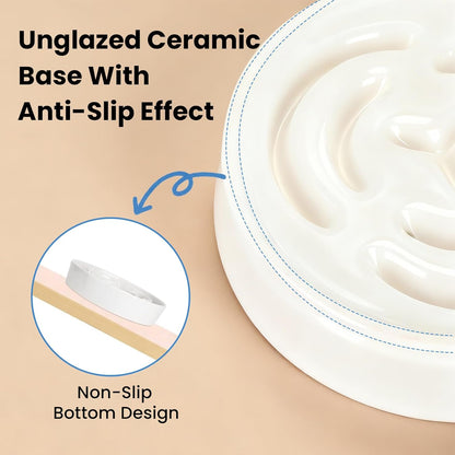 Ceramic Slow Feeder Dog Bowls,2.0 Cups Slow Feeder for Medium Breed,Puzzle Dog Food Bowl to Slow Down Eating, Anti-Gulping, Stop Bloat,Preventing Choking,8in,White