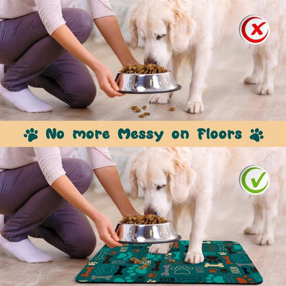 Dog Food Mats for Floors Waterproof, Pet Water Bowl Mats Pet Feeding Absorbent Placemats Plaid 12 * 20 inch