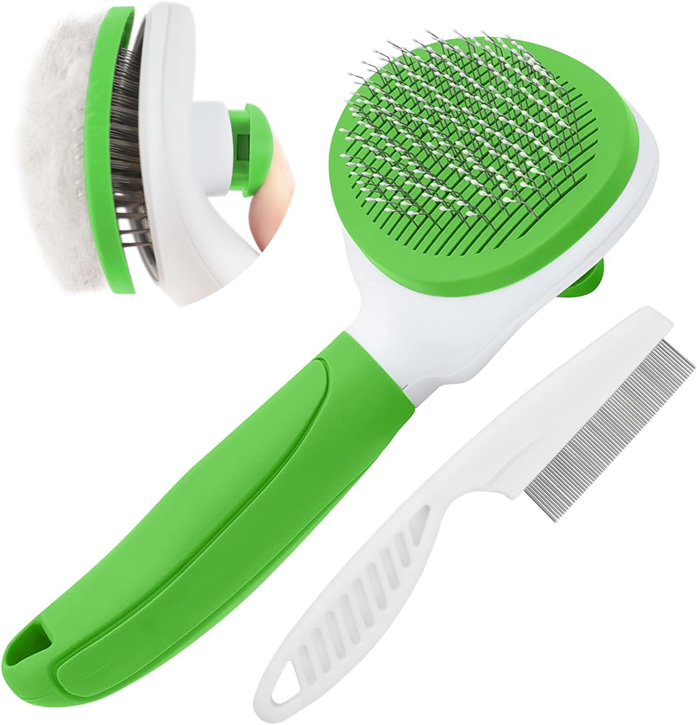 Cat Brushes for Indoor Cats, Dog Brush for Shedding with Metal Cat Comb, Self Cleaning Pet Hair Brush with Release Button for Grooming Kitten(Pink)