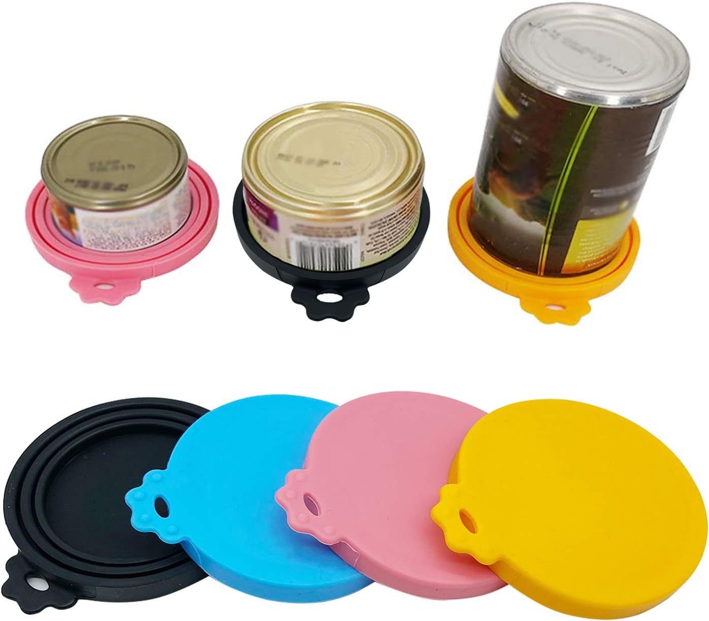 Food Can Lids, 4 Pcs Silicone Pet Food Can Covers for Dog & Cat Food, One Tin Cap Fit Most Standard Size Dog Cat Food Canned（Multicolor）…