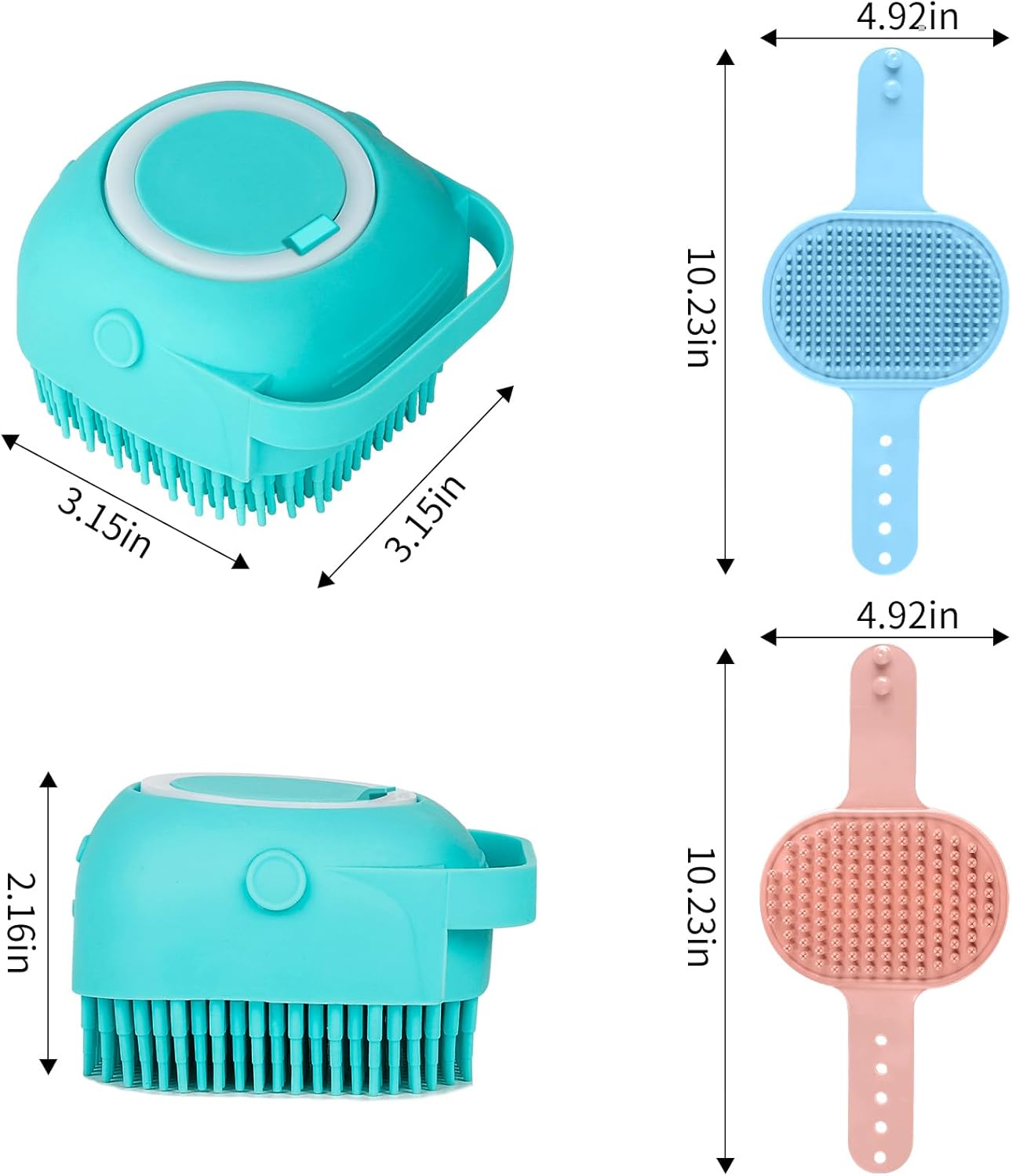 Comotech 3-in-1 Dog Grooming Brush | Adjustable Handle Shampoo Brush & Scrubber for Short & Long Haired Dogs & Cats (Blue Blue White)