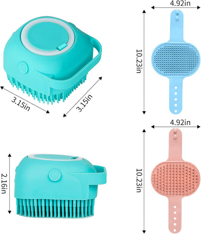Comotech 3-in-1 Dog Grooming Brush | Adjustable Handle Shampoo Brush & Scrubber for Short & Long Haired Dogs & Cats (Blue Blue White)